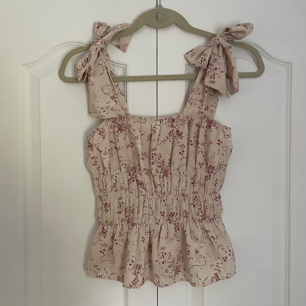 Paper Crane Cream and Pink Floral Tank Top